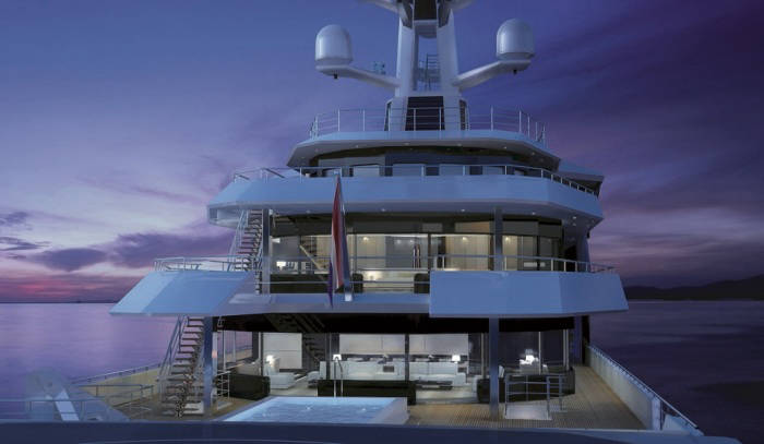 The upper deck of the luxury yacht SeaXplorer.