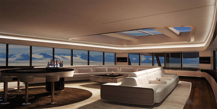 Dearly decorated interior of SeaXplorer yacht.