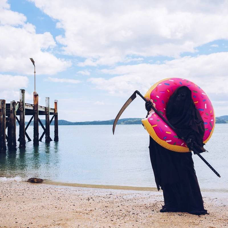 Death with a scythe reminds: be careful in the water! 