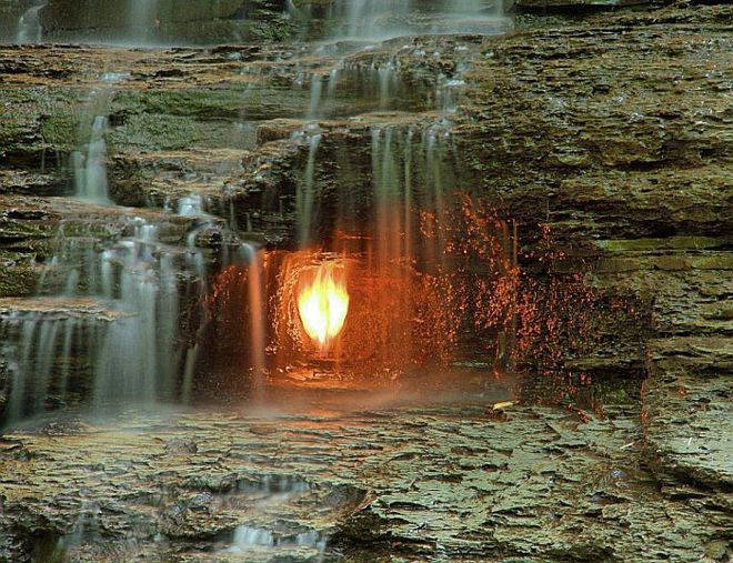 fire in a waterfall