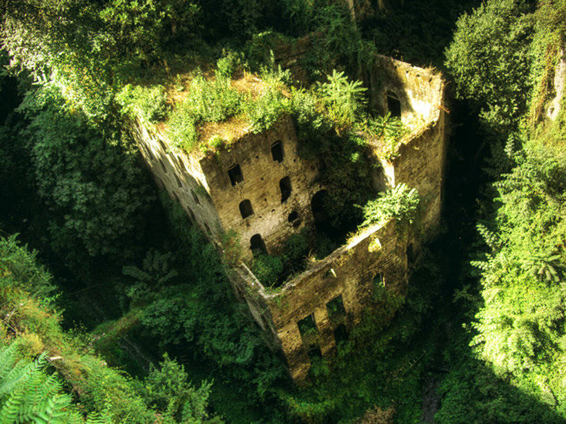 Valley of the Mills - abandoned mills at the bottom of the gorge in Italy