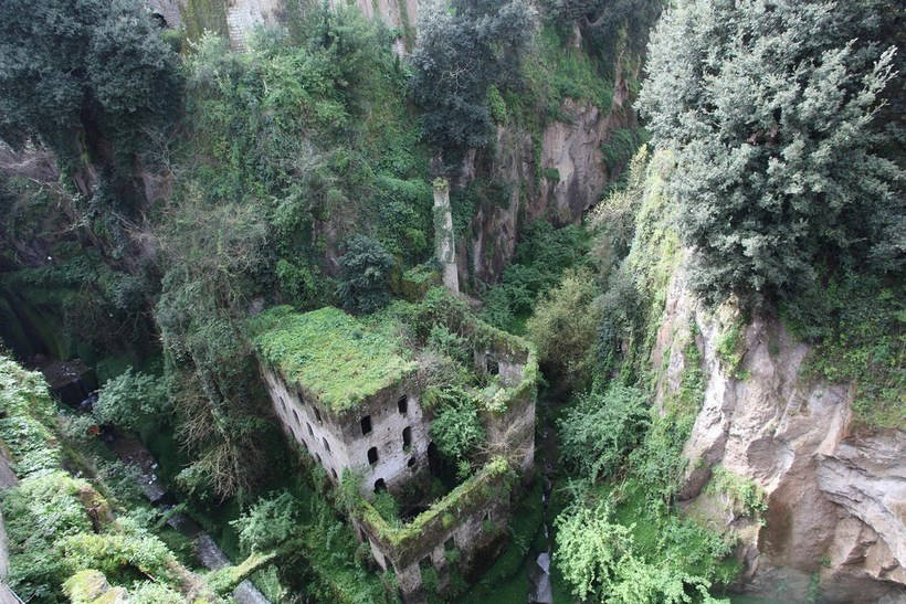 Valley of the Mills - abandoned mills at the bottom of the gorge in Italy