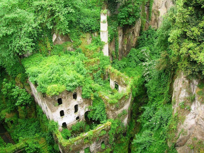 Valley of the Mills - abandoned mills at the bottom of the gorge in Italy