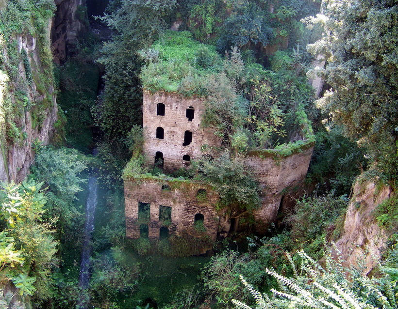 Valley of the Mills - abandoned mills at the bottom of the gorge in Italy