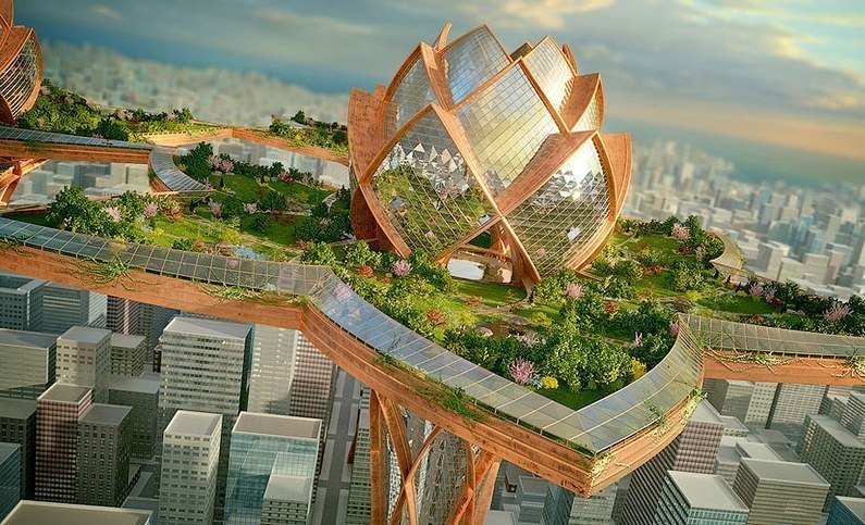 Koncepcja chmurców w formie lotosu