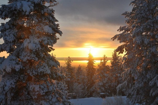 Sunset in Rovaniemi, Finland.