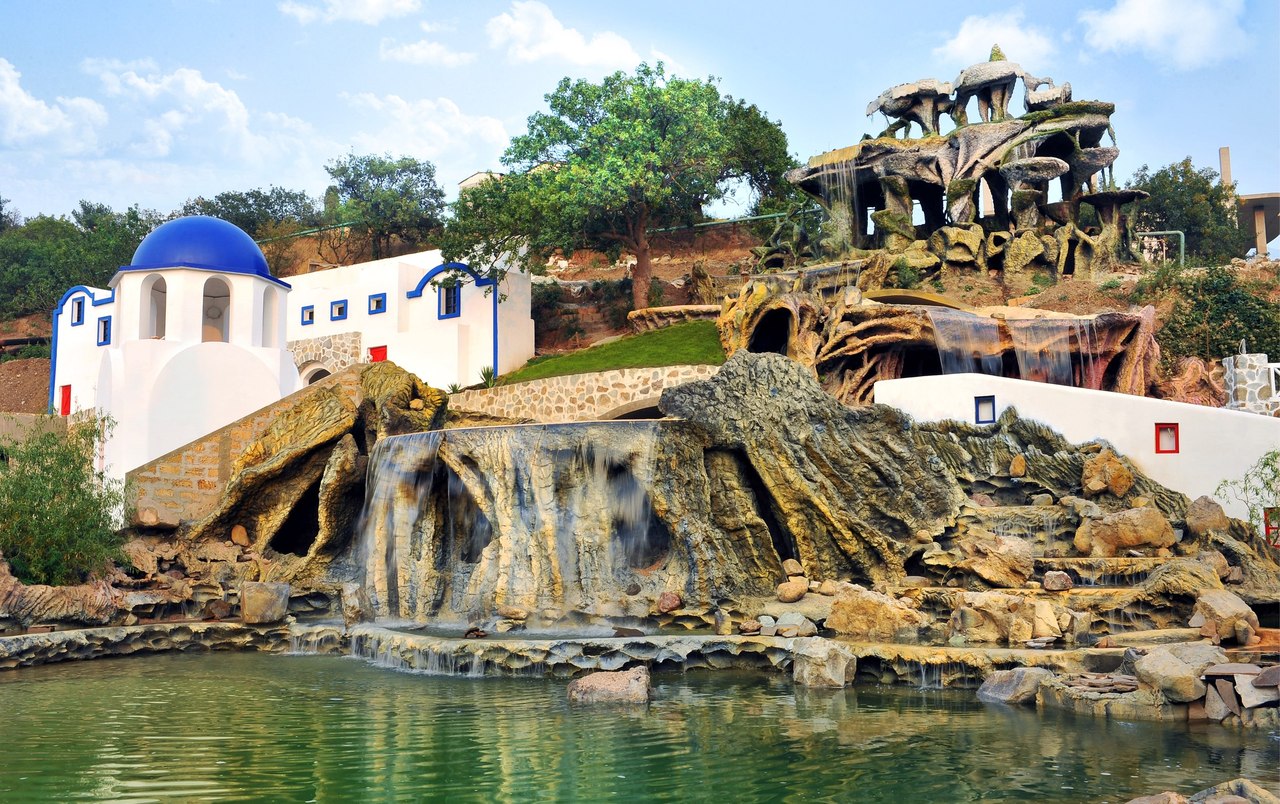 Waterfall on the territory of hotel in Alushta