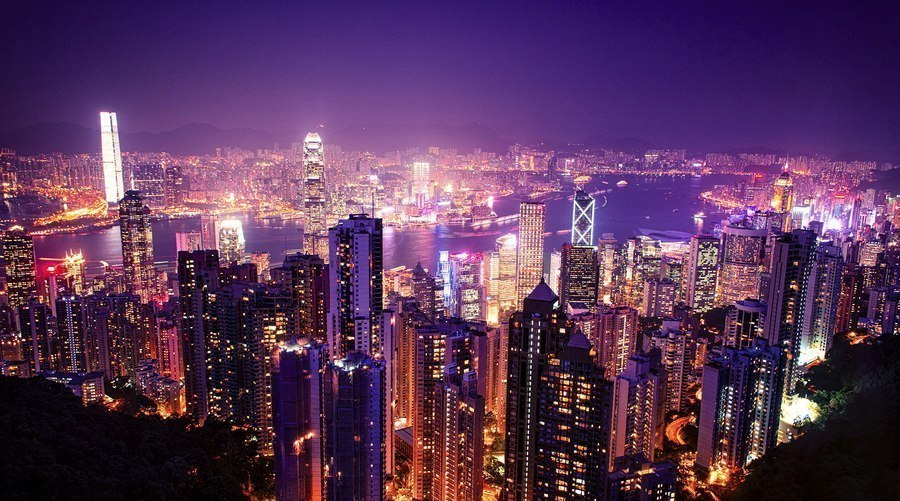 Вид на ночной Гонконг, Китай