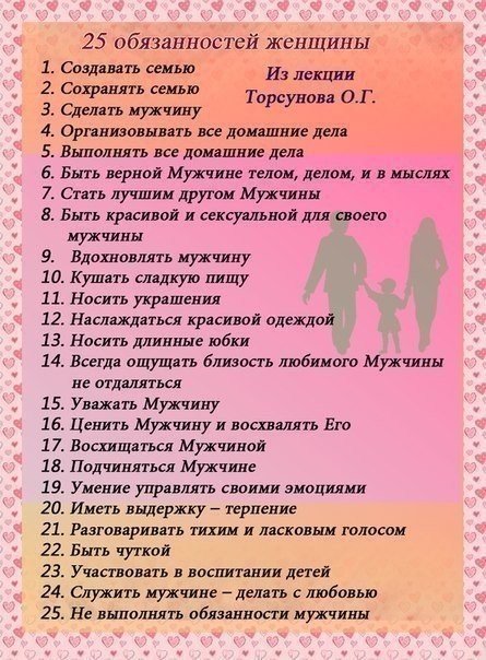 25 обязанностей мужчин и женщин
