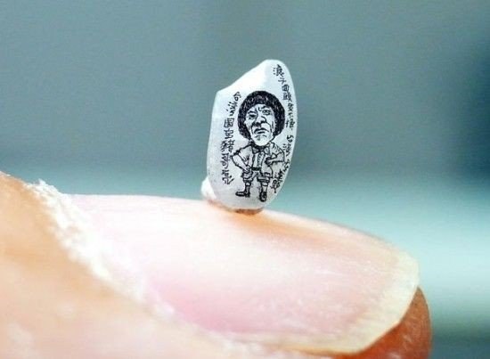 Потрясающие миниатюрные шедевры на зернах риса - 1