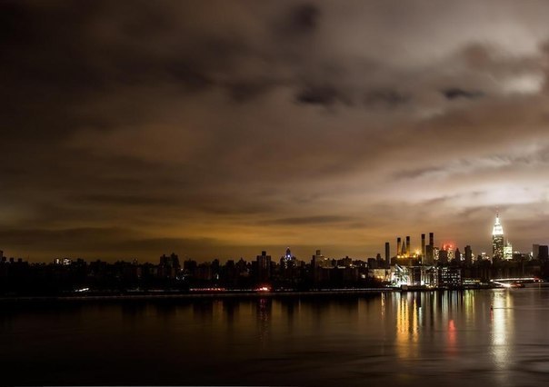 Fantastic view of New York after the hurricane Sandy. Part of the city is submerged in darkness
