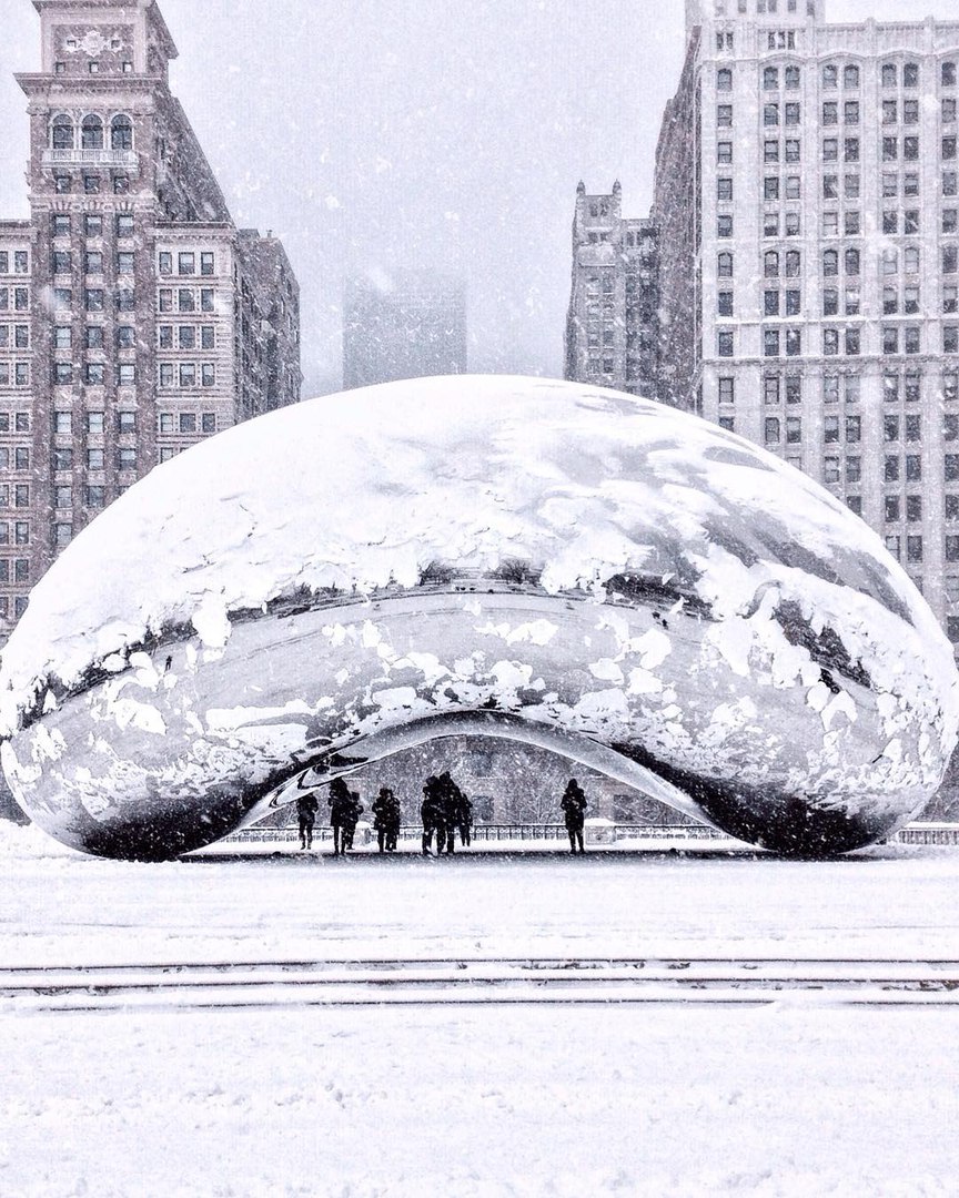 Заснеженный Клауд-Гейт, Чикаго<br><br>Фото: quake18