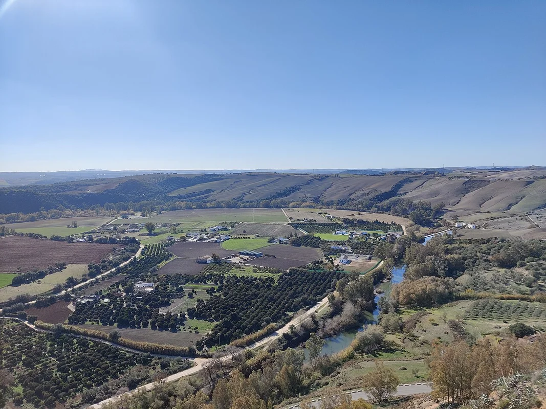 Panoramic view of Arcos de la Frontera with white houses on the rocks