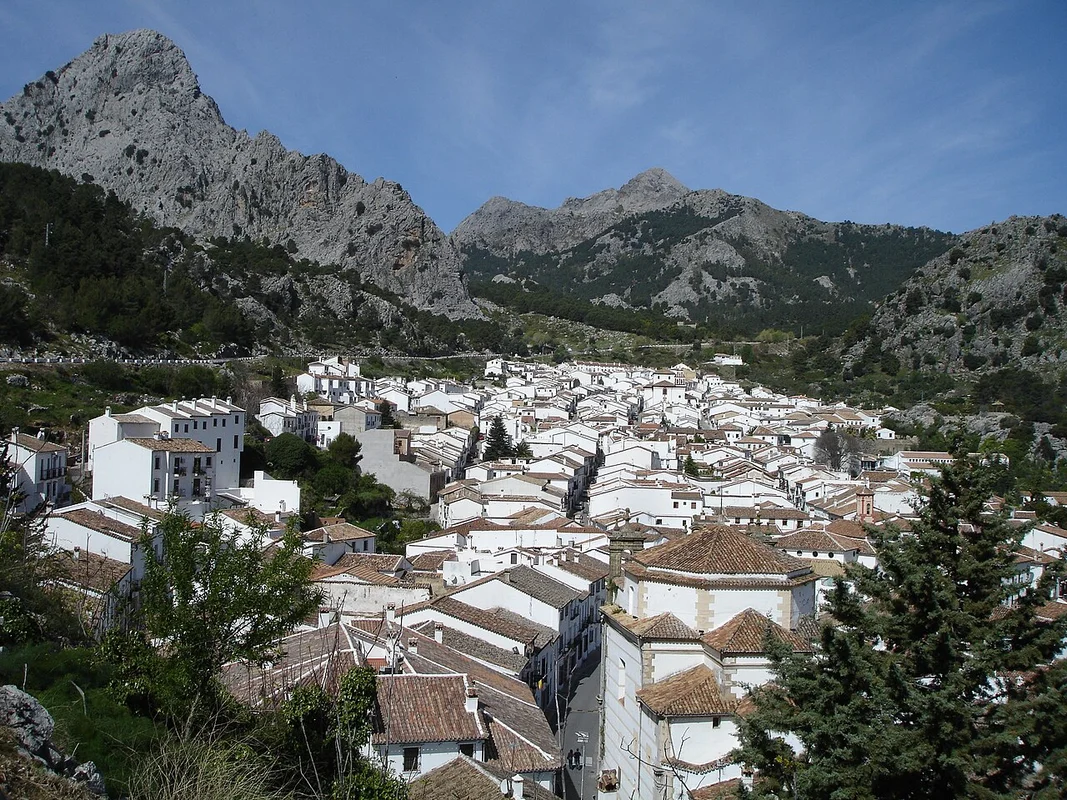 The narrow, cobblestone streets and white houses of Grazalema in the mountains